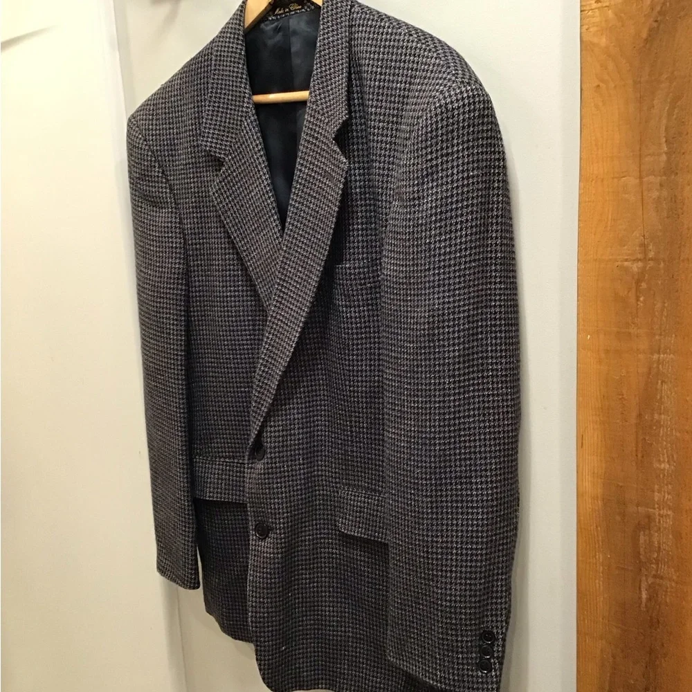 Vintage Houndstooth Silk Blazer Checkered Suit Jacket Plaid Sports Coat 42R - Picture 8 of 16